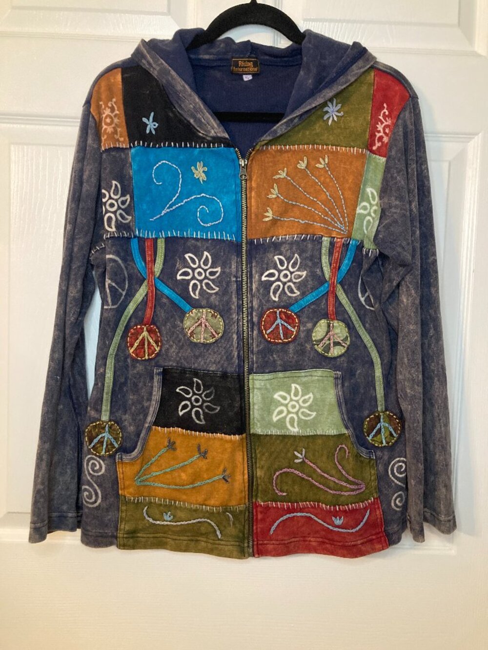 Rising International Women's Peace Sign Patchwork Full-Zip Hoodie - Size XL